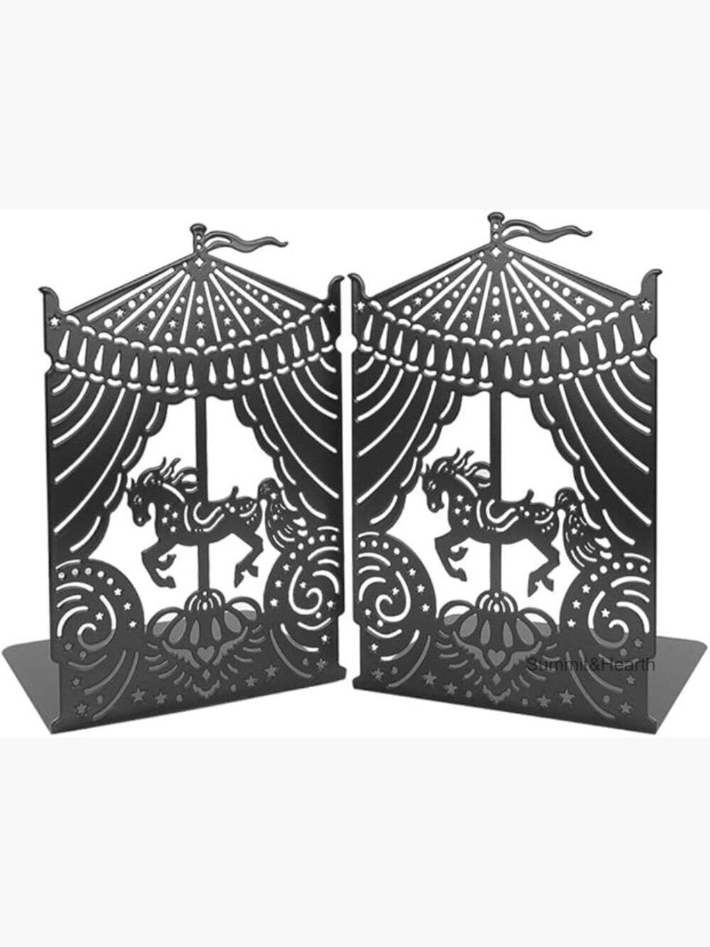 Metal Carousel Horse Bookends for Bookshelf Organization Decoration